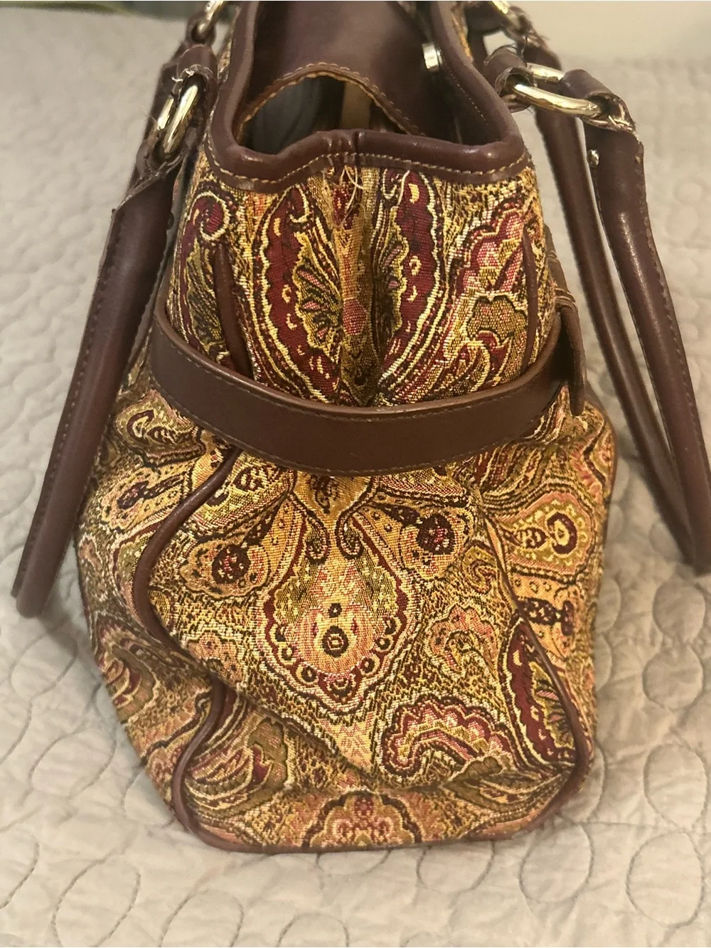 Etienne Aigner Tapestry Paisley Shoulder Bag Brown Multi Pocket